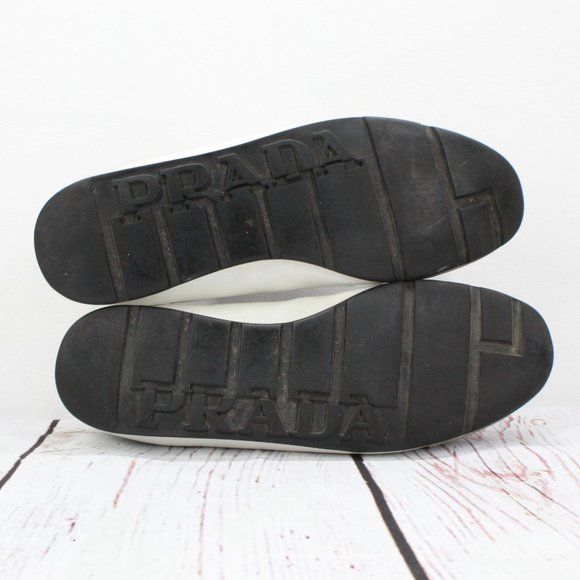 Prada White Leather Lace Up Low Top Casual Sneakers Shoes Size 8 - Picture 9 of 9